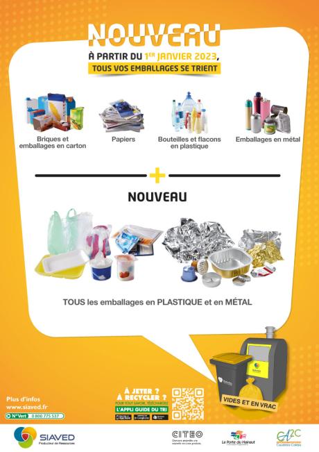 Autocollant tri poubelle jaune plastique et emballage