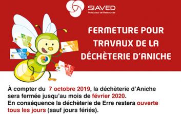 déchèterie d'aniche fermée à partir du 7 octobre 2019