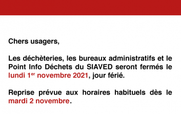 1er novembre : déchèteries et siège administratif fermés